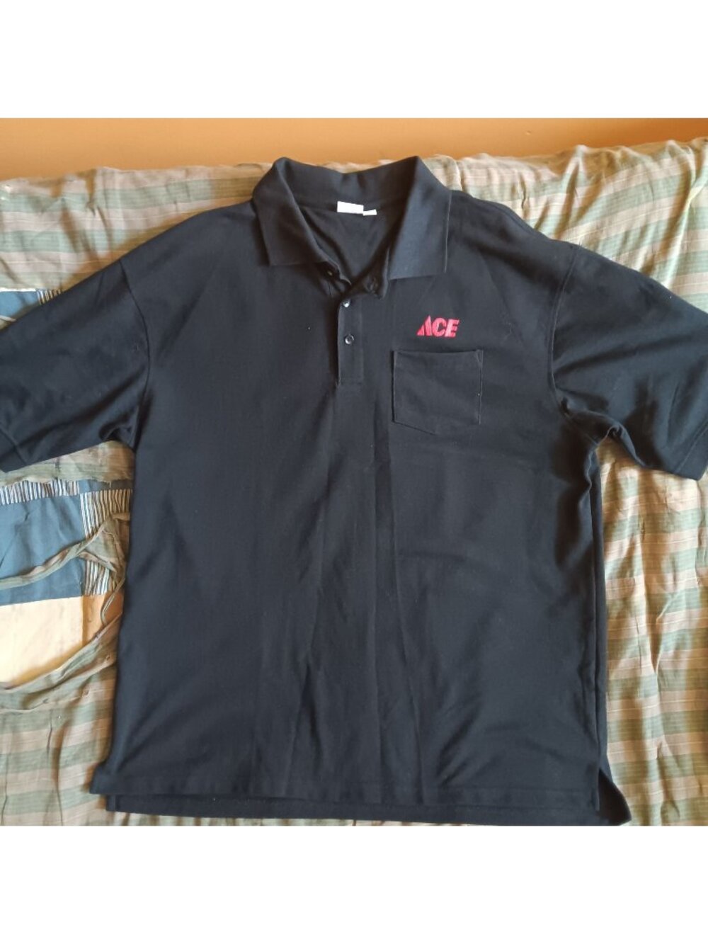 True Vintage Polo Shirt Ace Black Polo Shirt XL Uniform Embroidered Logo Pocket